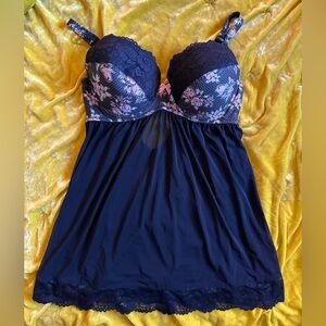 Adore Me Black Floral Lace Babydoll Lingerie – Size 38DD